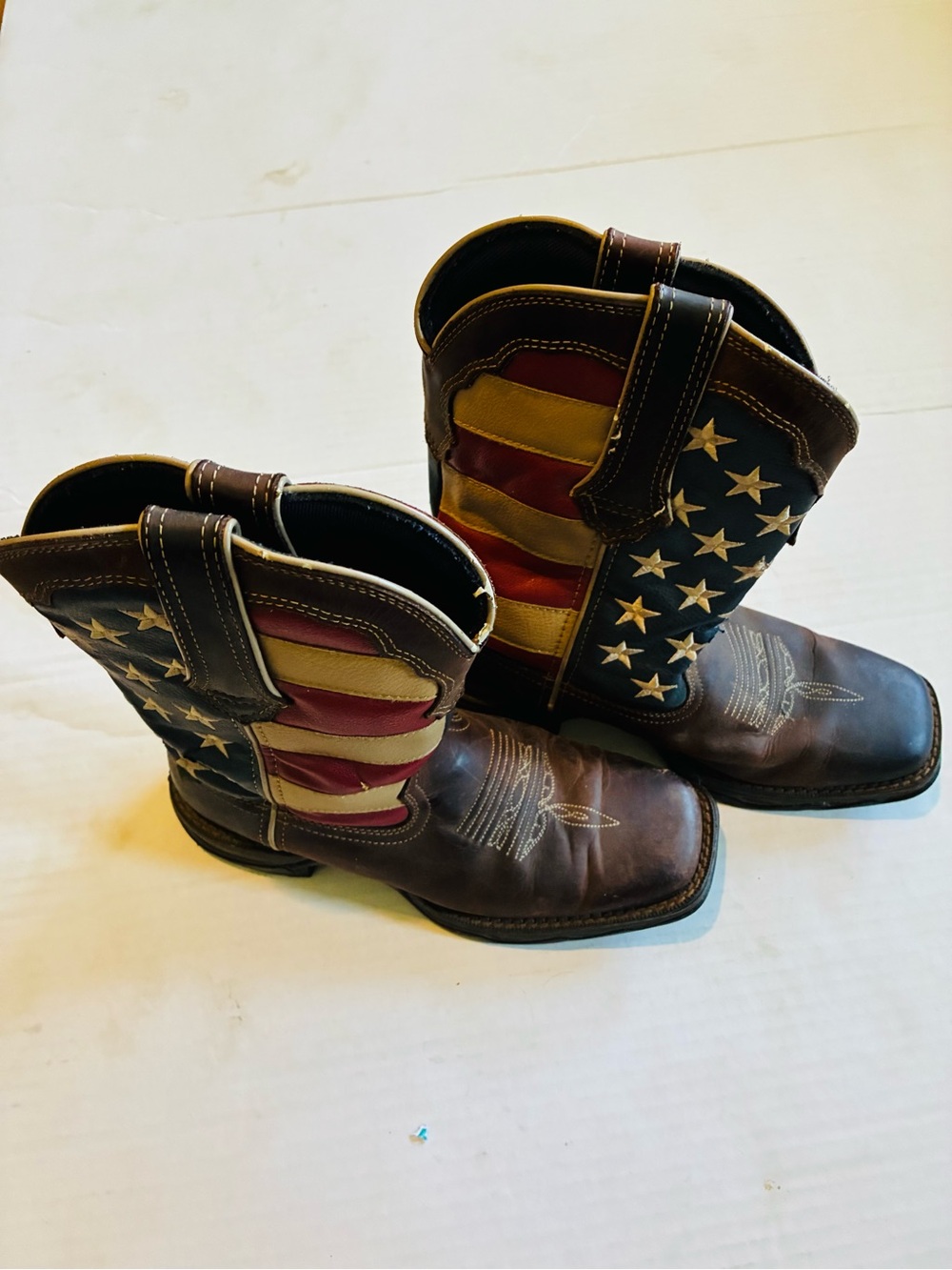 Durango Brown Leather Cowboy Boots with Red, White & Blue Flag Shaft